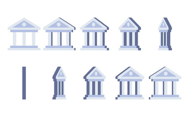 Bank building simple flat icon rotating. Animation sprite sheet isolated on white background