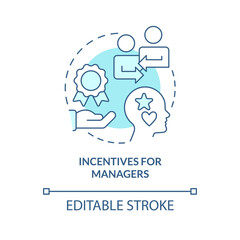 Fototapeta premium Incentives for managers turquoise concept icon. Personal career goals. Merger abstract idea thin line illustration. Isolated outline drawing. Editable stroke. Arial, Myriad Pro-Bold fonts used