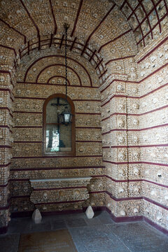 Faro (Algarve) Portugal. Boveda inside the Capela dos Ossos, or Chapel of the Bones in the city of Faro