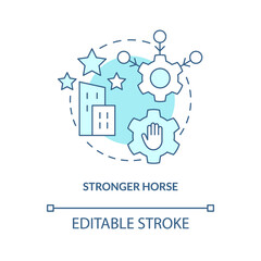 Stronger horse turquoise concept icon. Better reputation. Brand consolidation abstract idea thin line illustration. Isolated outline drawing. Editable stroke. Arial, Myriad Pro-Bold fonts used