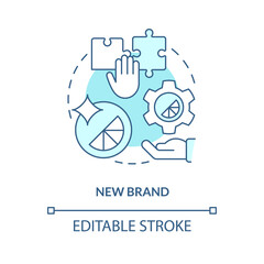New brand turquoise concept icon. Create and build company. Brand consolidation abstract idea thin line illustration. Isolated outline drawing. Editable stroke. Arial, Myriad Pro-Bold fonts used