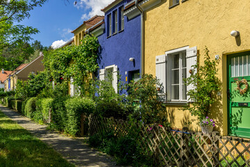 Berlin "Gartenstadt Falkenberg" ("Falkenberg Garden City"). Housing Estate Project with Vivid Colour Façades.