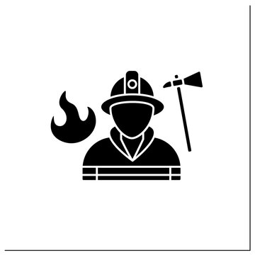 Fireman glyph icon. Firefighter. Man put out fires, rescue people.Dangerous job.Professions concept. Filled flat sign. Isolated silhouette vector illustration