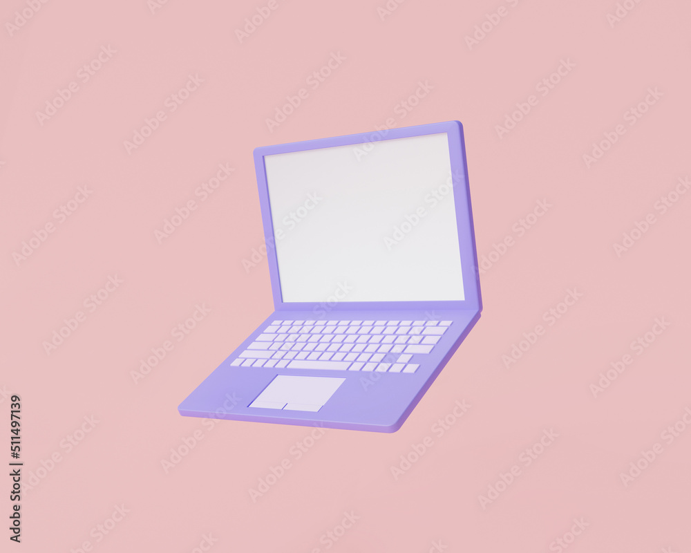 Poster purple laptop blank screen display icon floating isolated on pink background. computer, notebook ,co