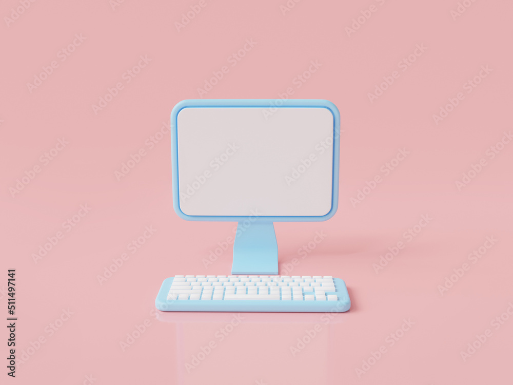 Fototapete sky blue computer display blank screen display icon isolated on pink background with copy space. mod