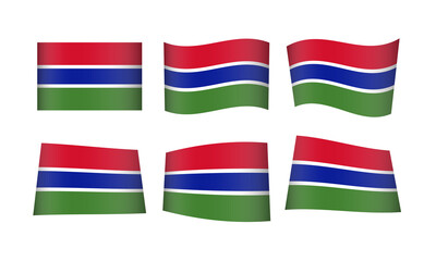 Gambia Flag Gambian Waving Flags Vector Icons Set Wave Wavy Wind Africa Republic Nation National State Symbol Banner Buttons All Every Country World Design Graphic Emblem Banjul Icon