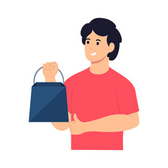 flat design young man receiving a package