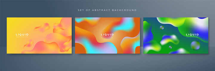 Set of colorful vivid vibrant gradient liquid fluid abstract background