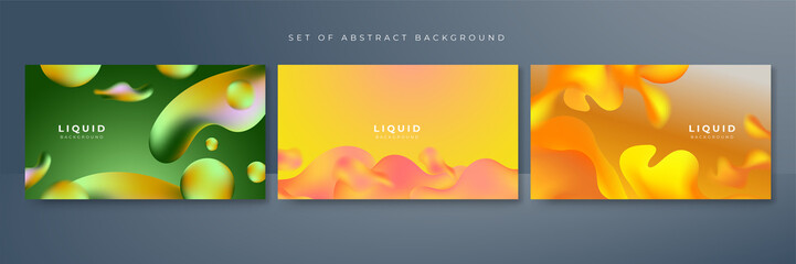 Set of colorful vivid vibrant gradient liquid fluid abstract background