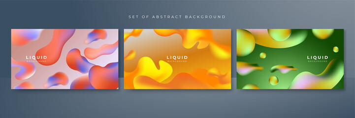 Set of colorful vivid vibrant gradient liquid fluid abstract background