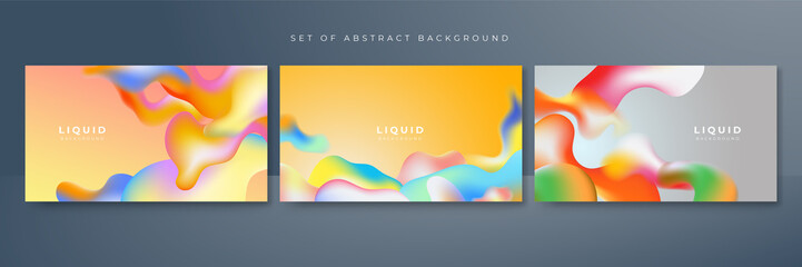 Set of colorful vivid vibrant gradient liquid fluid abstract background