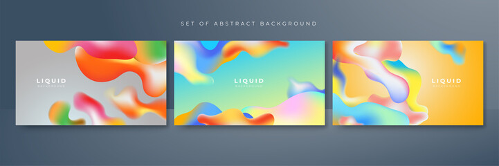 Set of colorful vivid vibrant gradient liquid fluid abstract background