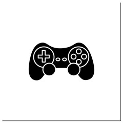 Joystick glyph icon. Input device. Control column. Playing video game tools. Technical equipment. Cybersport concept.Filled flat sign. Isolated silhouette vector illustration