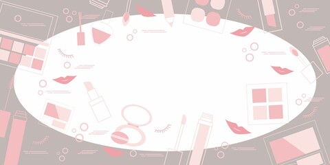 Make up and Beauty background. Cosmetics product pattern background. Vector illustration.