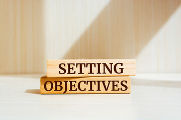 Wooden blocks with words 'Setting Objectives'. 