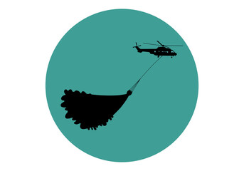Silueta negra de un helicóptero contra incendios rociando agua - obrazy, fototapety, plakaty