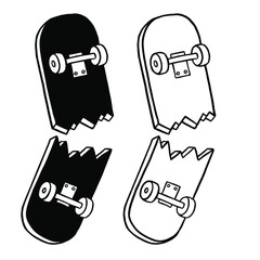 Hand drawn skateboarding elements. Skate doodle illustration.