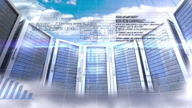 Statistical data processing over multiple computer servers against clouds in the blue sky