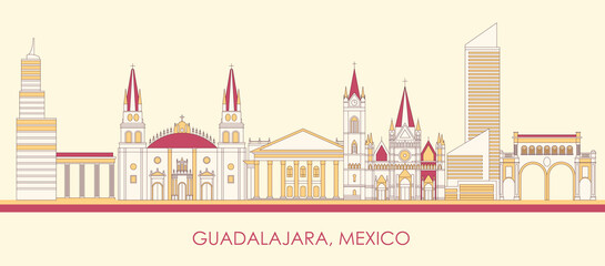 Cartoon Skyline panorama of city of Guadalajara, Mexico - vector illustration