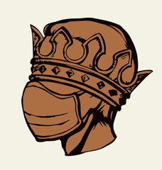 Man in medical mask and crown. Vector drawing