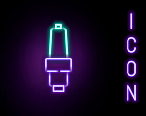 Glowing neon line Car spark plug icon isolated on black background. Car electric candle. Colorful outline concept. Vector