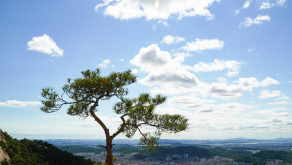 Obraz premium The grandeur of the mountain peaks and clouds of Bukhansan Mountain