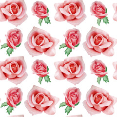 Watercolor seamless pattern with rose flowers, summer wedding background.
