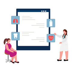 Fototapeta premium Faceless Female Doctor Advising To Patient And Showing Healthcare Information In Smartphone.