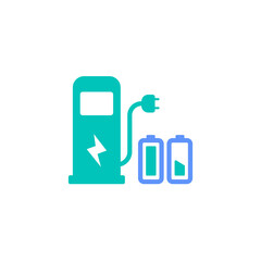 electric car battery storage charging station icon vector illustration. voltage refuel terminal with ion lithium stock and indicator symbol graphic design.
