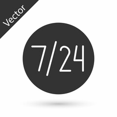 Grey Clock 24 hours icon isolated on white background. All day cyclic icon. 24 hours service symbol. Vector Illustration