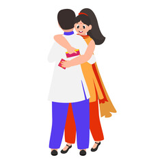 Indian Beautiful Teenage Girl Hugging To Her Brother On White Background.