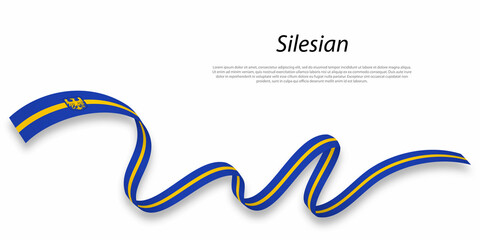 Waving ribbon or stripe with flag of Silesian