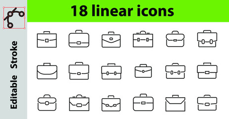 Business Suitcase is a set of Linear Icons on the theme of suitcase or purse, bag and much more, Editable icons, perfect lines