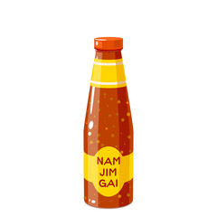 Sweet hot chili thai sauce bottle, nam jim gai. Vector illustration cartoon icon isolated on white background.