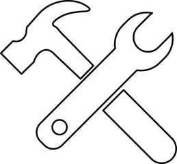 Wrench and hammer. Tools icon isolated on white background line art.eps