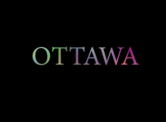 Rainbow filled text spelling out Ottawa with a black background 