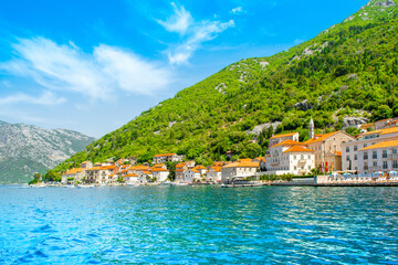 Beautiful summer landscape with the historic town of Perast, Montenegro