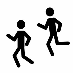 a stick man isolated on a white background walks at a brisk pace, runs, a pictogram of a human figure, silhouette, sketch