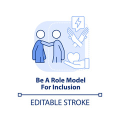 Be role model for inclusion light blue concept icon. Show example. Support LGBT youth abstract idea thin line illustration. Isolated outline drawing. Editable stroke. Arial, Myriad Pro-Bold fonts used
