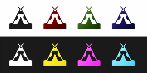 Set Traditional indian teepee or wigwam icon isolated on black and white background. Indian tent. Vector © vector_v