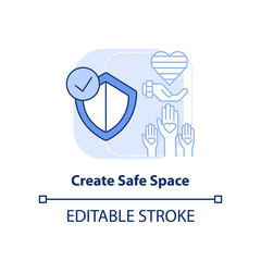 Create safe space light blue concept icon. Helping others. Supporting LGBT youth abstract idea thin line illustration. Isolated outline drawing. Editable stroke. Arial, Myriad Pro-Bold fonts used