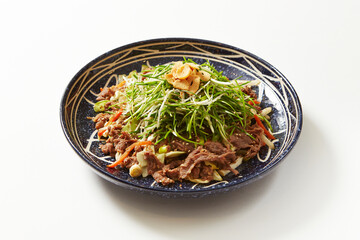 Stir-fried meat and vegetables on a plate