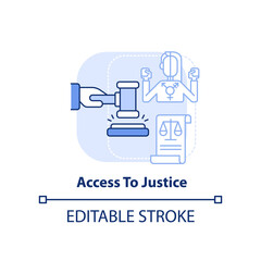 Access to justice light blue concept icon. Equal protection under law. LGBT program abstract idea thin line illustration. Isolated outline drawing. Editable stroke. Arial, Myriad Pro-Bold fonts used