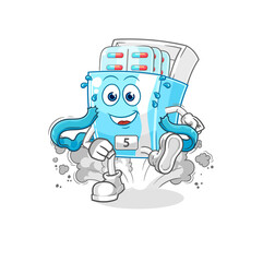 medicine package runner character. cartoon mascot vector