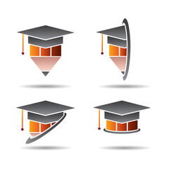 Education Logo Elements, Graduation hat and Pencil Design, Bachelor Degree Icon Style Set, Vector illustration