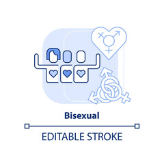 Bisexual light blue concept icon. Sexual attraction to males and females. LGBT member abstract idea thin line illustration. Isolated outline drawing. Editable stroke. Arial, Myriad Pro-Bold fonts used