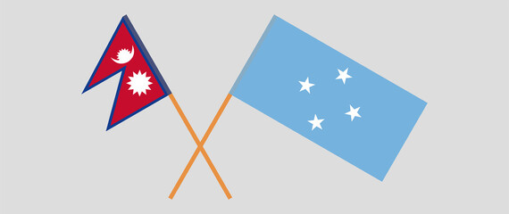 Crossed flags of Nepal and Micronesia. Official colors. Correct proportion