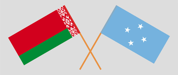 Crossed flags of Belarus and Micronesia. Official colors. Correct proportion