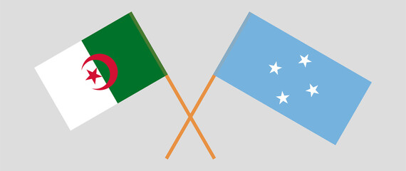 Crossed flags of Algeria and Micronesia. Official colors. Correct proportion