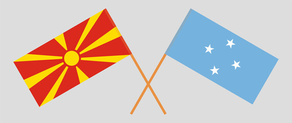 Crossed flags of North Macedonia and Micronesia. Official colors. Correct proportion
